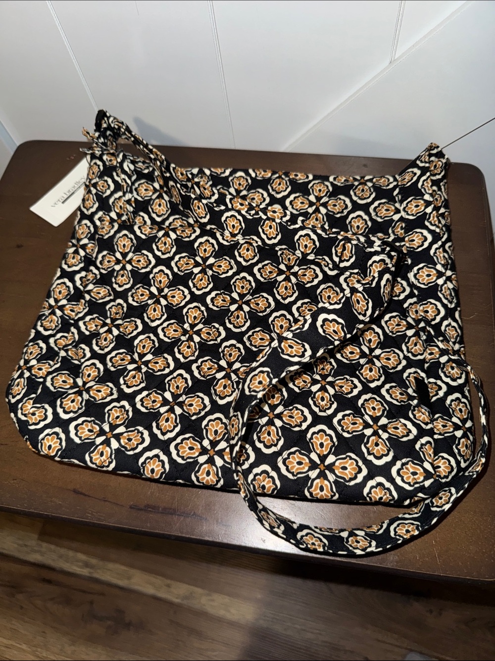 Vera Bradley Crossbody in Black with Cream and Tan Medallion